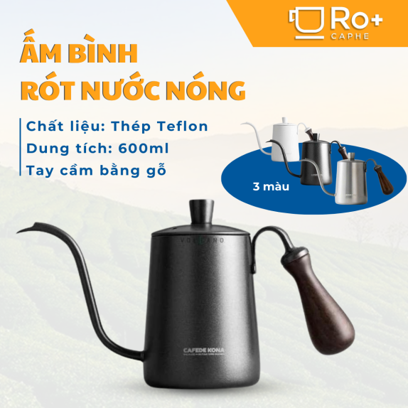 Ấm Rót Nước Cổ Ngỗng Cafede Kona 600ml | Quai Gỗ Sang Trọng