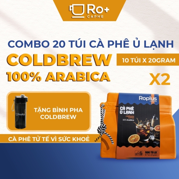 [Combo 2 Túi] Cà Phê Cold Brew ROPLUS Túi Lọc (10 Gói x 20g) - Tặng Bình Ủ 550ml