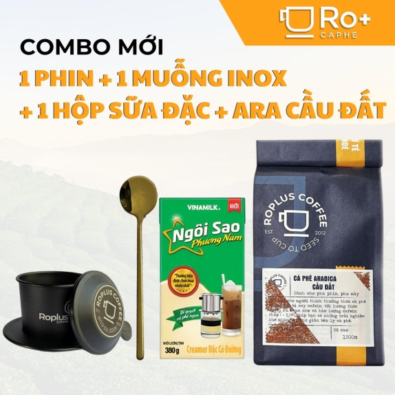 [Combo] Cà Phê Arabica Cầu Đất Roplus | Tặng Phin, Muỗng Inox, Sữa Đặc