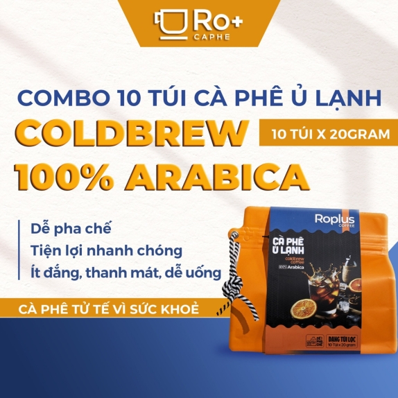 Cà phê ủ lạnh Arabica Cầu Đất túi lọc 10 túi x 20gr ROPLUS